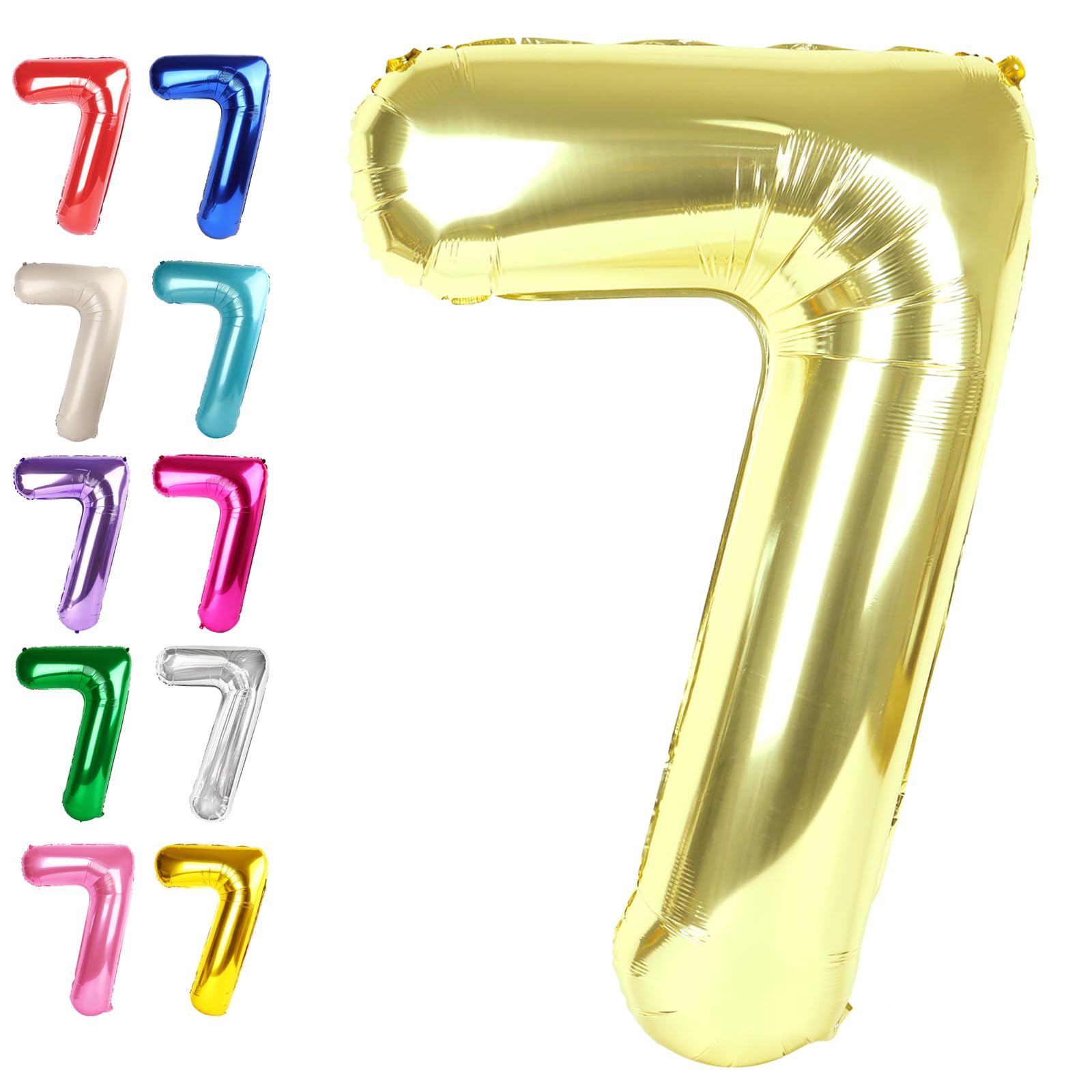 Digital Number 7 Champagne Gold Birthday Balloon 40 Inch, Foil Balloons for 7 17 27 70 77 Party Decorations Supplies, Light Gold Mylar Numbers Balloon
