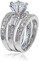 COSJOOHY 925 Sterling Silver 3-Piece Bridal Ring Set Emerald Cut CZ Engagement Rings Vintage Promise Rings for Women Sizes 6-10