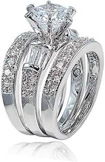 COSJOOHY 925 Sterling Silver 3-Piece Bridal Ring Set Emerald Cut CZ Engagement Rings Vintage Promise Rings for Women Sizes 6-10