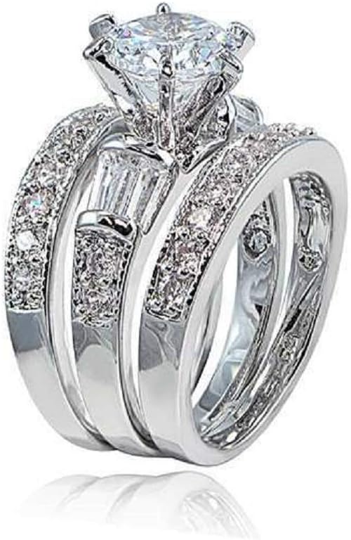 925 Sterling Silver Bridal Ring Sets Emerald Cut CZ Engagement Rings Vintage Promise Rings Platinum Big Women CZ Rings Set Bling Princess Cut Cubic Zirconia Size 6-10