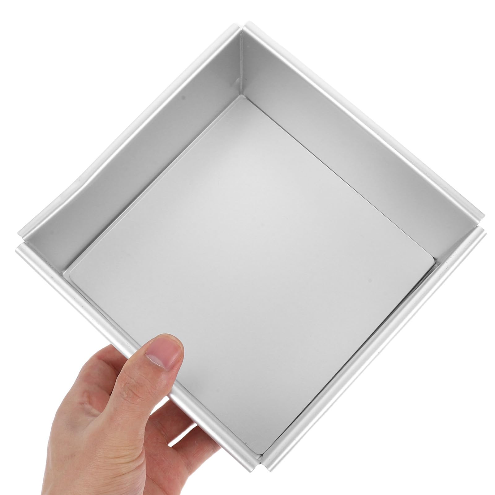 VOSAREA Molde Cuadrado para Pastel 2 Piezas de Aleación de Aluminio | Fondo Extraíble, Color Plata, Uso en Restaurantes y Tiendas de Postres, Diseño Reutilizable para Horneado