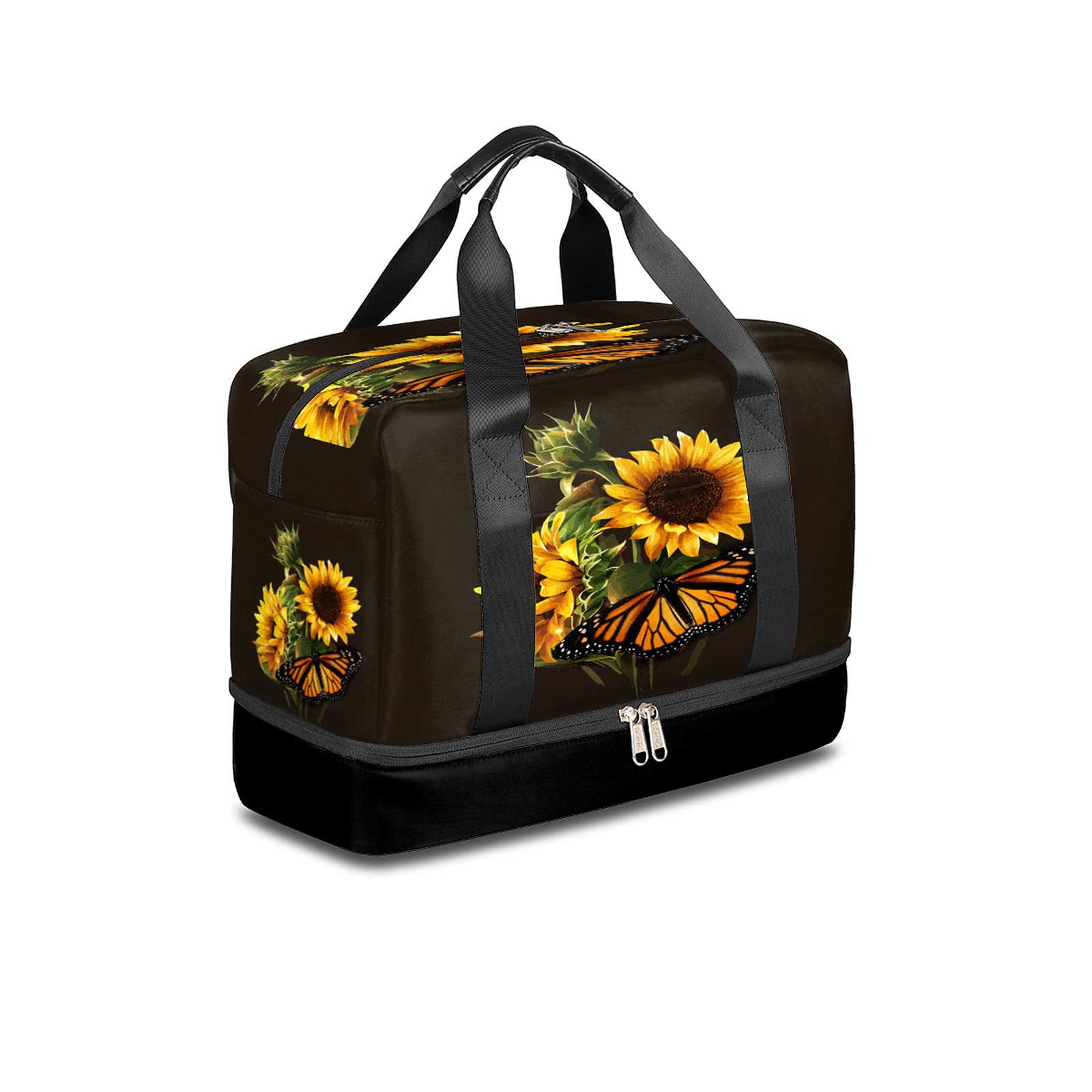 Sunflower Butterfly Sports Gym Bag with Shoes Compartment,Summer Floral Flower Travel Duffel Bag for Men Women Boys Girls Teens Overnight Weekend Yoga Workout Bag Training Handbag