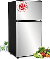 Vista 7 de Refrigerador de 3.5 pies cúbicos, 2 puertas, control de termostato ajustable de 7 niveles, refrigerador con congelador superior, cerradura fresca