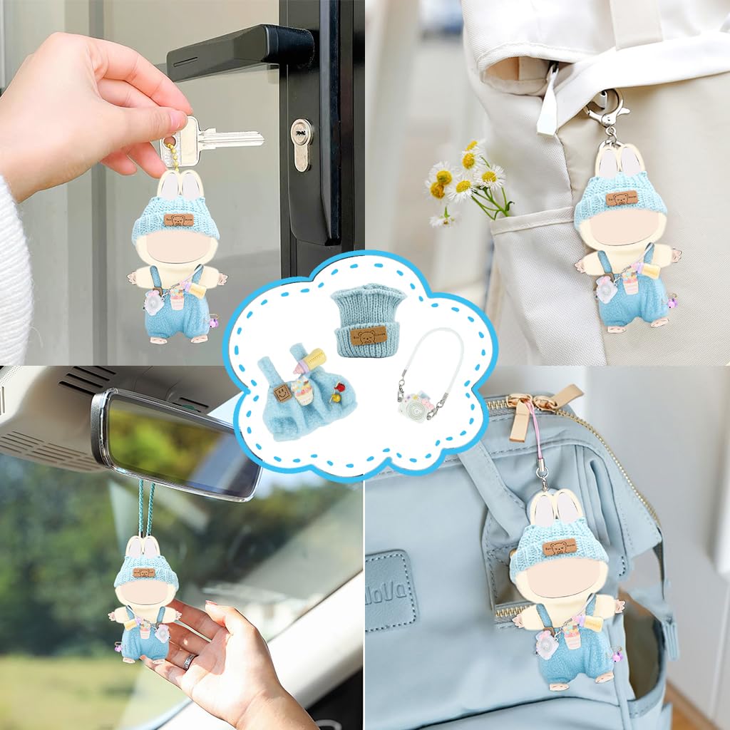 PATPAT® Clothes for 17cm Dolls, Clothes Set for 17cm Plush Toys, Crochet Knitted 3 Piece Set Hat Clothes Mini Camera for Dolls, Stylish Cute Doll Dress up Accessories (No Doll) (Blue) - Image 7 thumbnail