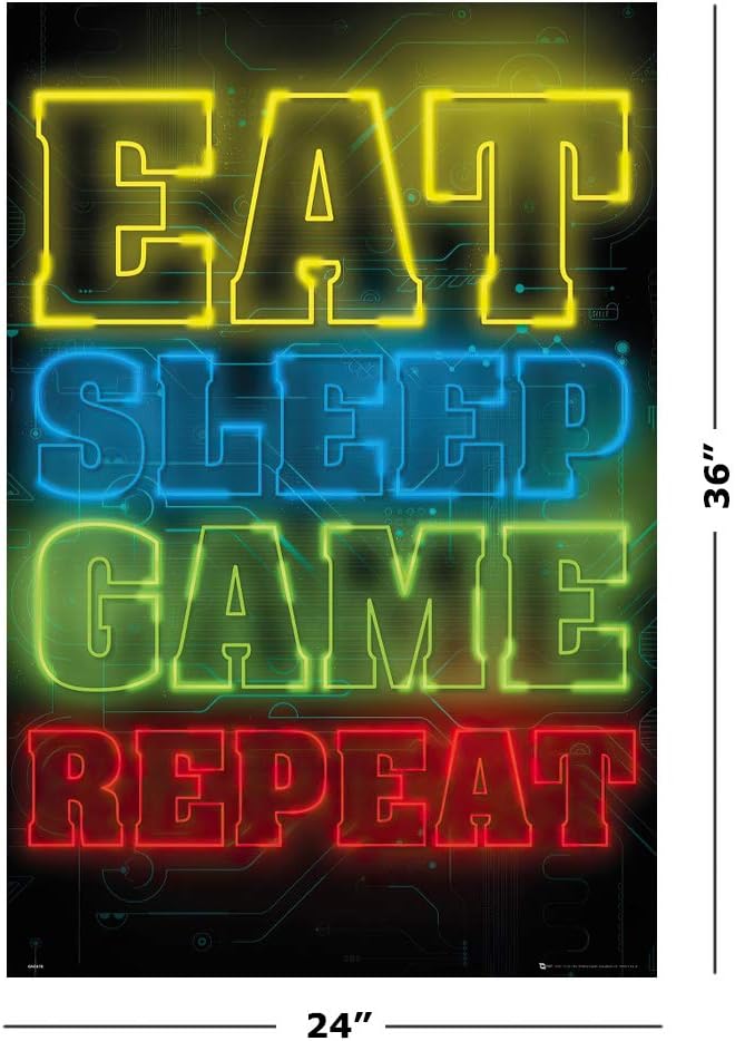 POSTER STOP ONLINE Gamers - Gaming Poster (Eat, Sleep, Game, Repeat.) (Size 24" x 36")