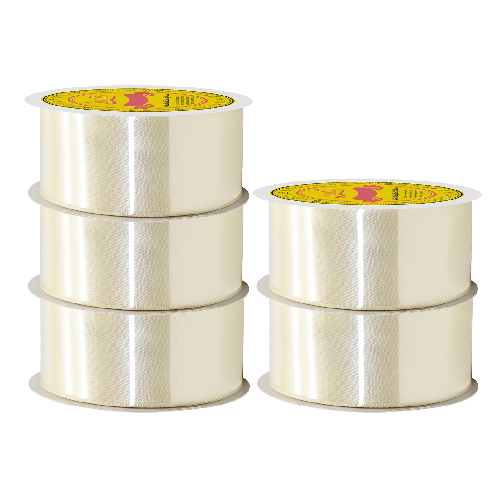 250 Yards Ivory Satin Ribbon Polyester Ribbon for Gift Wrapping Very Suitable for Weddings Party Hair Bow Invitation Decorations and More（1-1/2 inch X 50Yards X 5 Roll）