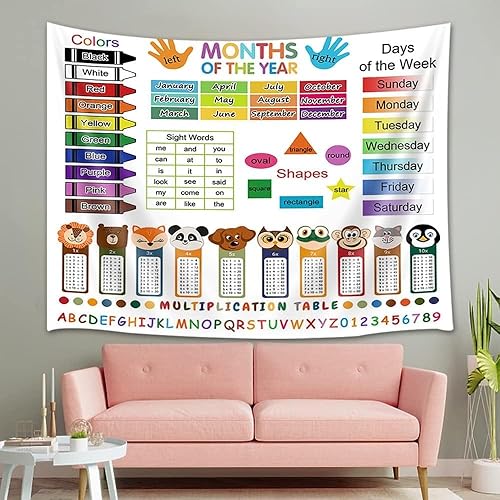 Miniatura 9 de Grtuspr Tapiz de aprendizaje, tapiz de pared del alfabeto ABC, divertido telón de fondo de animales de niños, colgante de pared educativo para