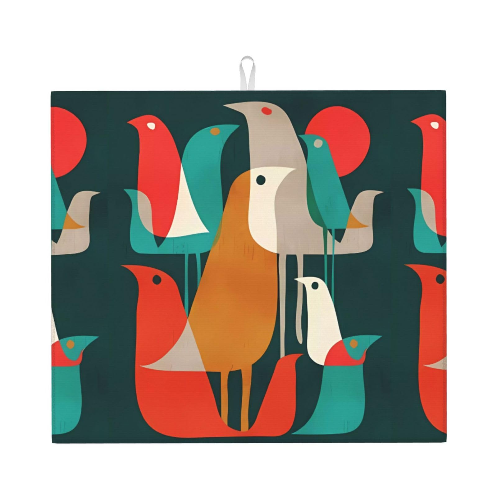 WHJSHOP Flock of Birds Prints Kitchen Drying Mat - Absorbent Dish Drying Throw with Vibrant Prints, Quick-Dry Countertop Layer for Dishes & Glassware - Non-Slip