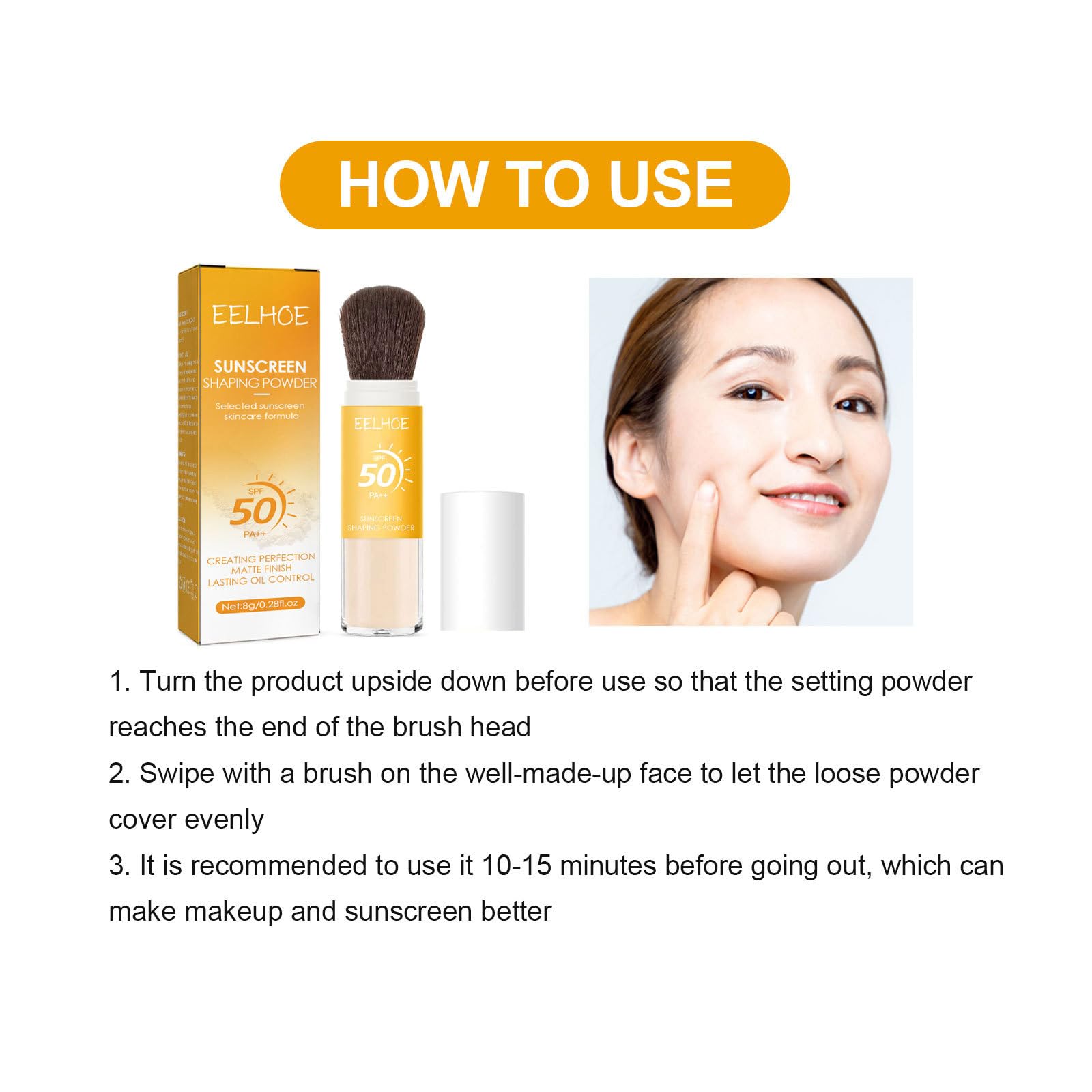 Polvo fijador de protección solar, 2 unidades de polvo facial suelto con acabado mate mineral, SPF 50, natural, translúcido, control de aceite, minimiza las líneas finas y los poros 7