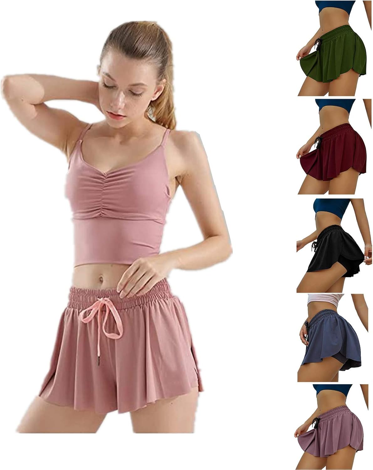 Sllnkll Keiki Kona Shorts Womens,2in1 Flowy Fitness Shorts,Solid