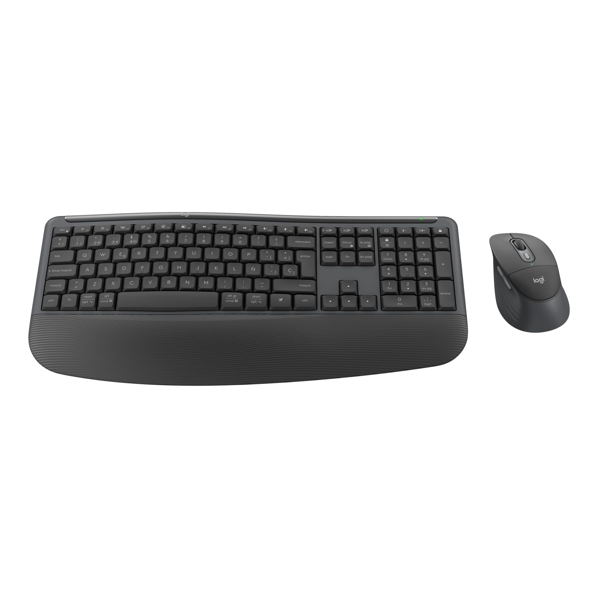 Logitech Signature Comfort Plus Combo MK880, combinación de teclado y ratón inalámbricos, teclado cómodo de tamaño completo reposamanos,clics silenciosos, Bluetooth, Windows, macOS, QWERTY ESP-Grafito