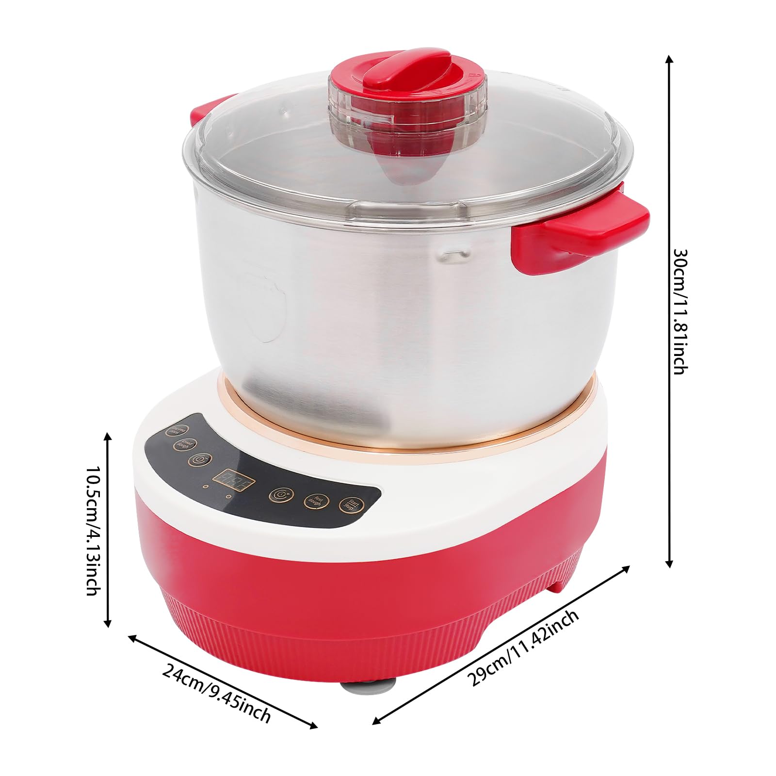 Teigknetmaschine 7L Edelstahl für Brot Nudeln, Küchen-Teigmixer | 304 Edelstahl, 250W Motor für gleichmäßiges Kneten, Sichtdeckel ermöglicht einfache Prozesskontrolle