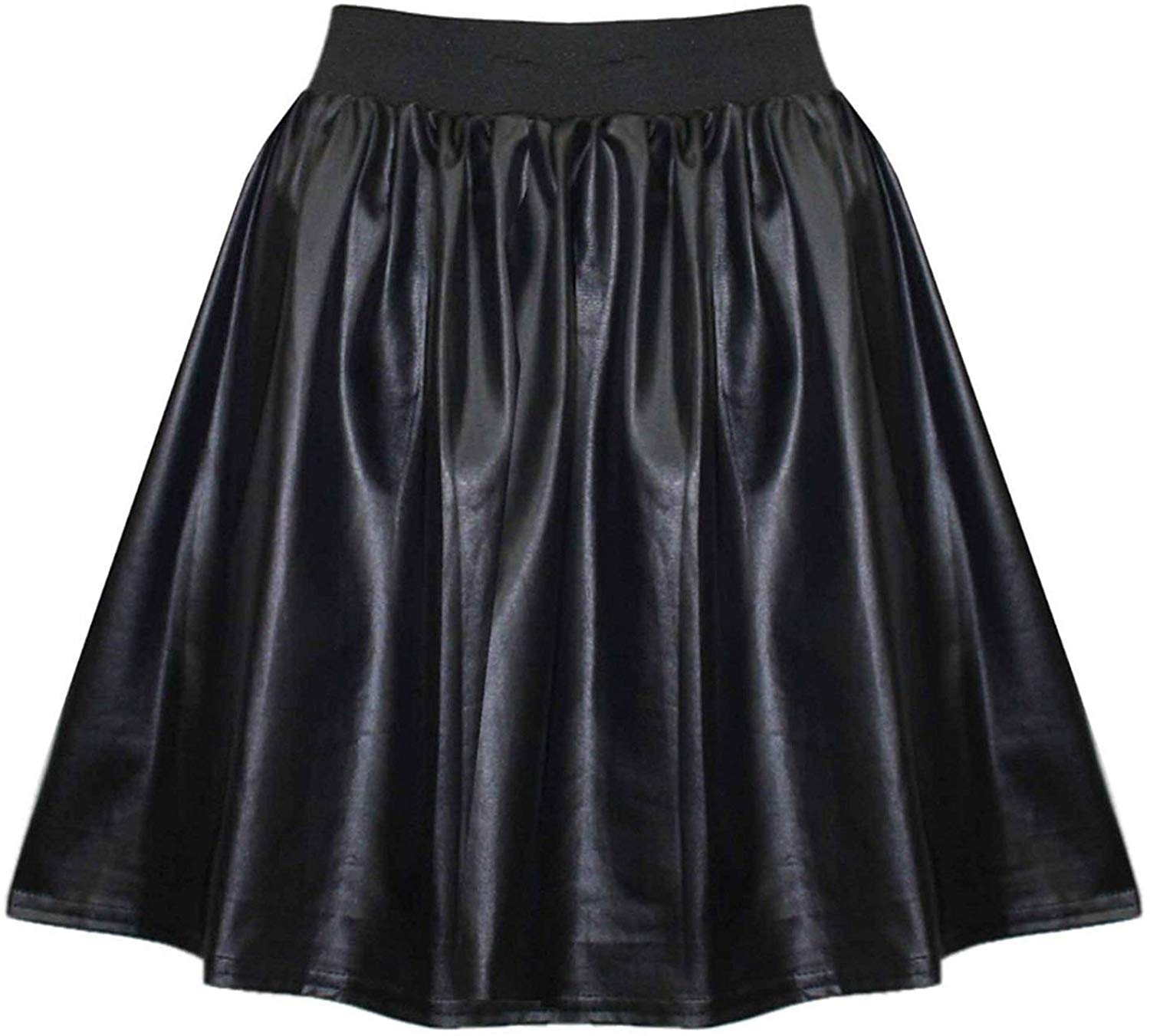 GirlzWalk@ Womens Faux Leather Ladies Elastic Waistband Bodycon Stretch Wet Look Pencil Fitted Tube Midi,Mini Skirts All Wet Look Variety ((Wet Look) Flared Skater Skirt, XXXL/UK 24-26)