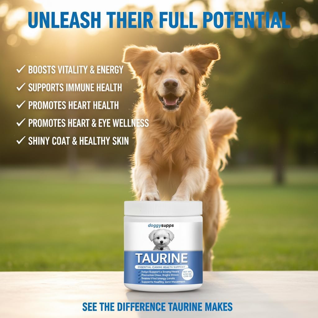 Doggy Supps Taurine, Doggy Supps Taurine Supplement for Dogs, Immune Support, Boost Energy, Skin & Coat Health for Heart, Vision & Daily Wellness, 3.99oz/PCS (1PCS)