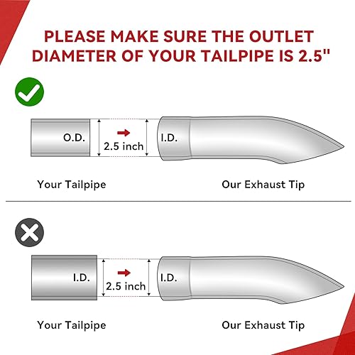 Miniatura 2 de YITAMOTOR Punta de escape de entrada de 2.5 pulgadas, punta de escape profesional de acero inoxidable de 2.5 x 2.5 x 9 pulgadas, ajuste de tubo de