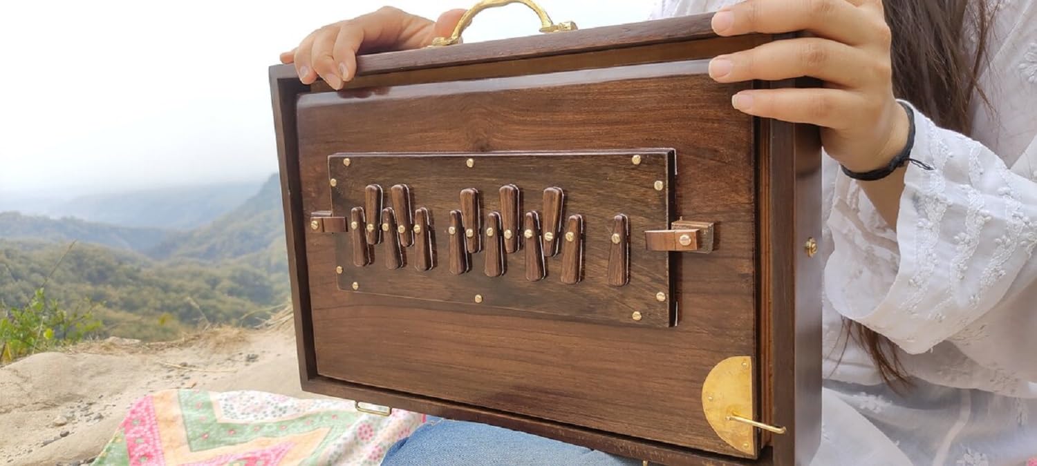 Boîte Shruti de qualité supérieure avec couleur expresso 440 Hz | Sac de transport rembourré/fabriqué en bois de teck/instrument indien | Boîte Shruti (432 Hz sur demande)