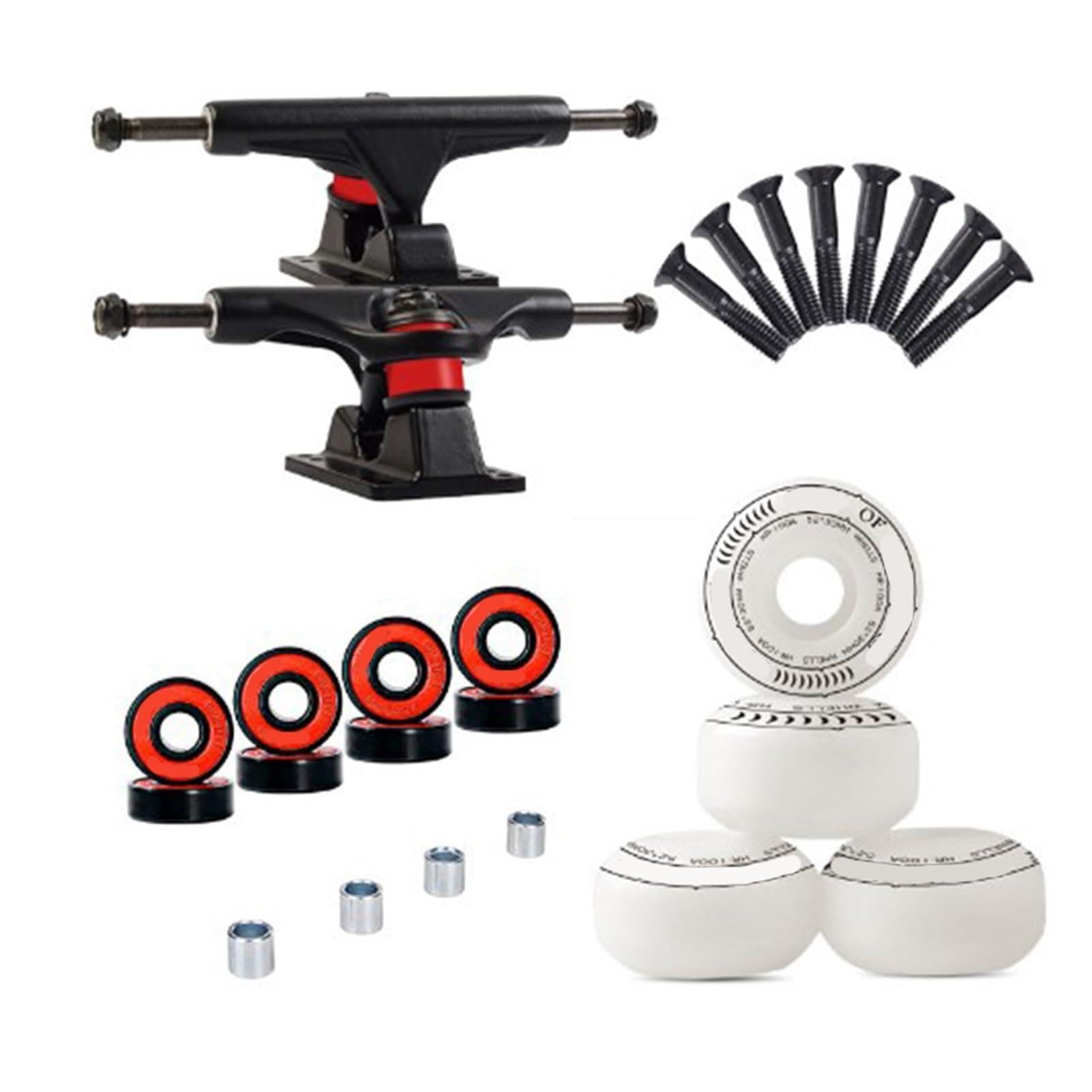 Pongnas Ensemble de Roues et Trucks pour 5.2x3cm Compatible avec Longboard Planche à roulettes Matériel Réglage Outils Buskateboard