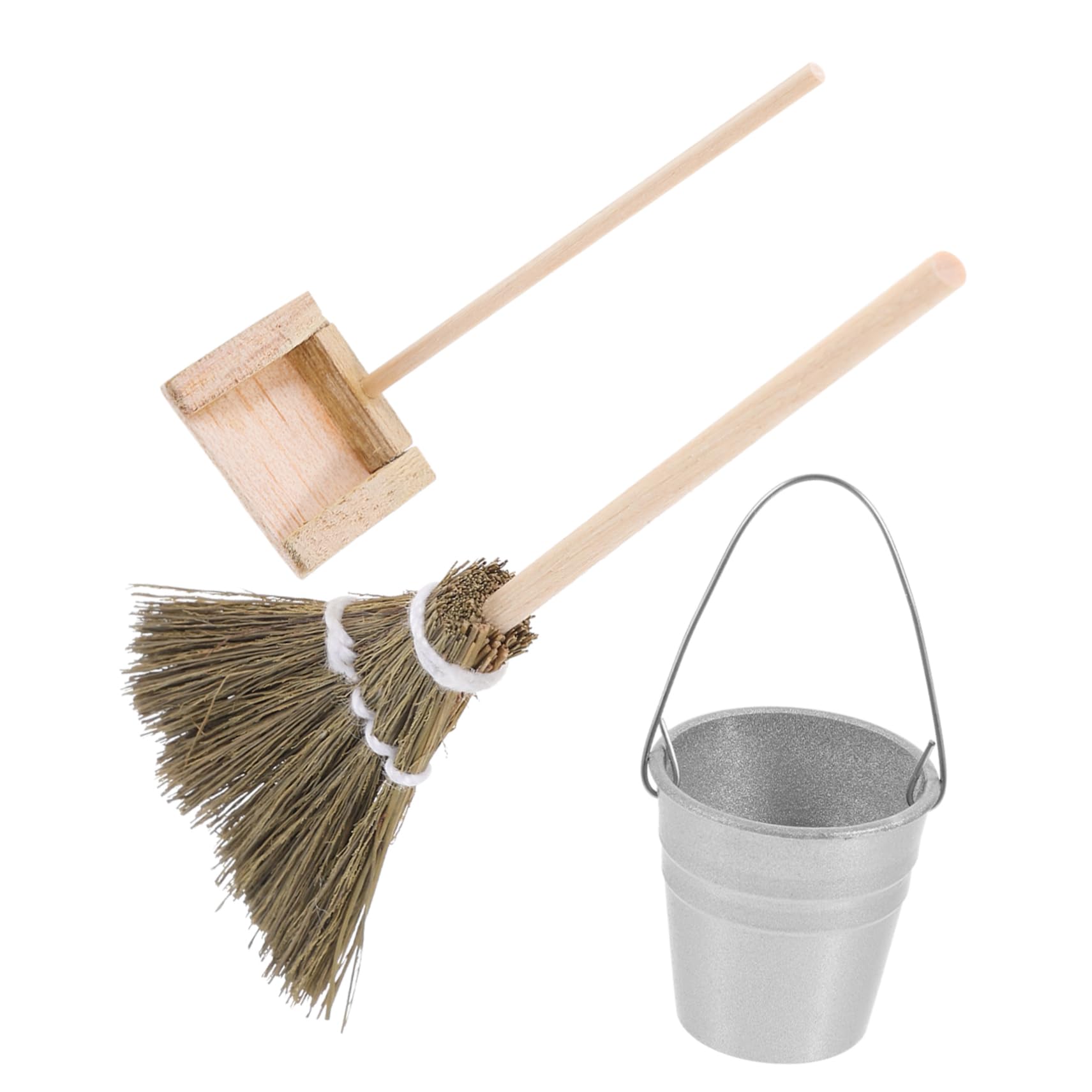 BCOATH Micro Landscape Broom Dustpan Mini Bucket Playhouse Dollhouse Cleaning Supplies Miniature Tools
