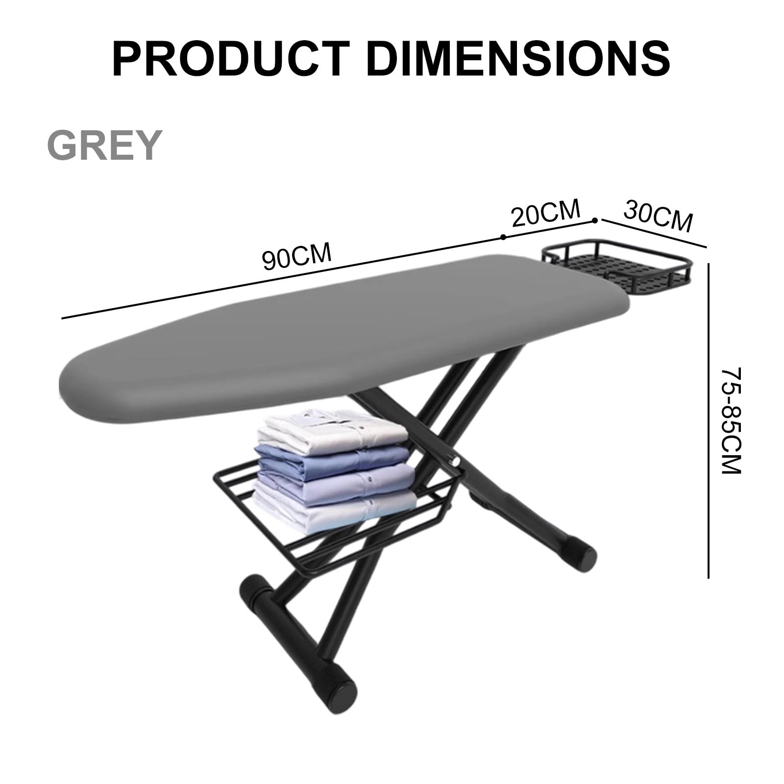Tabla de planchar resistente con cubierta acolchada gruesa, altura ajustable, soporte de plancha resistente al calor, tabla de calidad profesional para uso doméstico, color gris