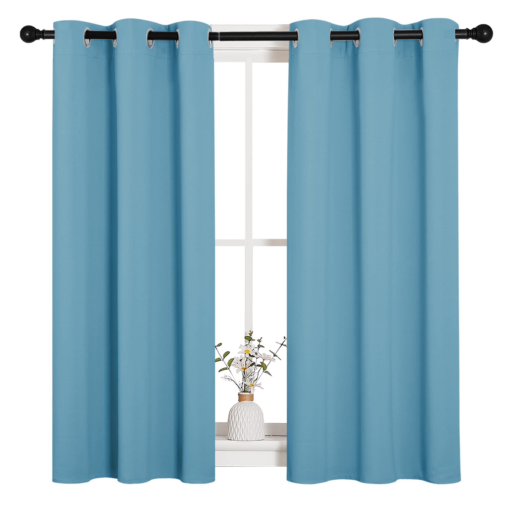 NICETOWN Thermal Insulated Curtains Blackout Draperies, Window Treatment Solid Grommet Room Darkening Drape Panels for Bedroom (Teal Blue, Set of 2, 34 by 45 inches Long)