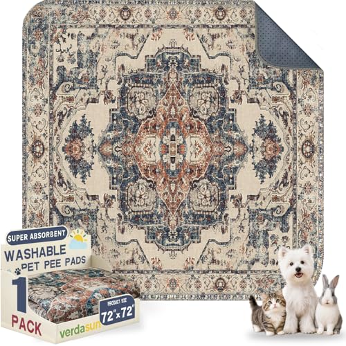 Image of Washable Pee Pads for Dogs, Reusable Puppy Potty Training Pads, Ultra-Absorbent Thick Waterproof Leak-Proof Non-Slip Pads & Mat for Crate, Playpen, Floor, Whelping & Housebreaking , 1 Pack 72 inchx72 inch