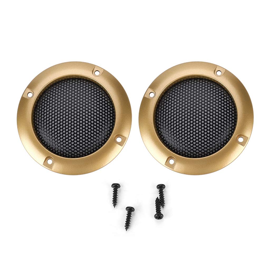 Zopsc 2PCS Protective Cover Shatter 2 inch Stereo Speaker Mesh Cover Compact Decorative Steel Mesh Circle Car Speaker (Plus 4 * Screws)(Gold)