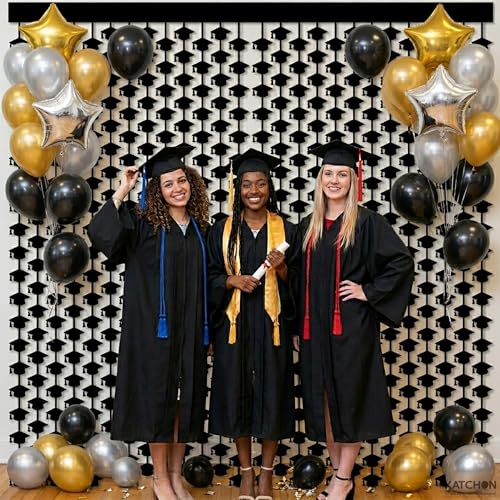Image of Graduation Decorations 2026 - Pack 2, 3.3 x 6.5 Feets, Graduation Cap Metallic Foil Fringe Curtain, Graduation Cap Decorations, Graduation Streamers, Graduation Party Supplies, Katchon
