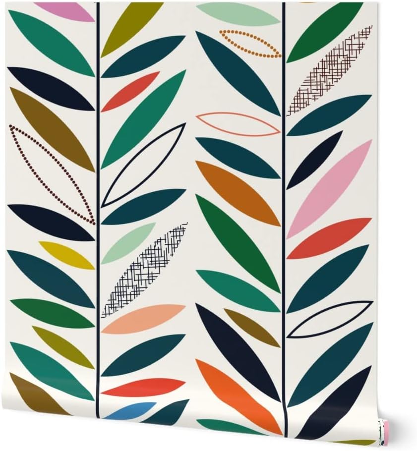 Spoonflower Peel & Stick Wallpaper 3ft x 2ft - Climbing Vines Palm Springs Greenery Mid Century Custom Removable Wallpaper