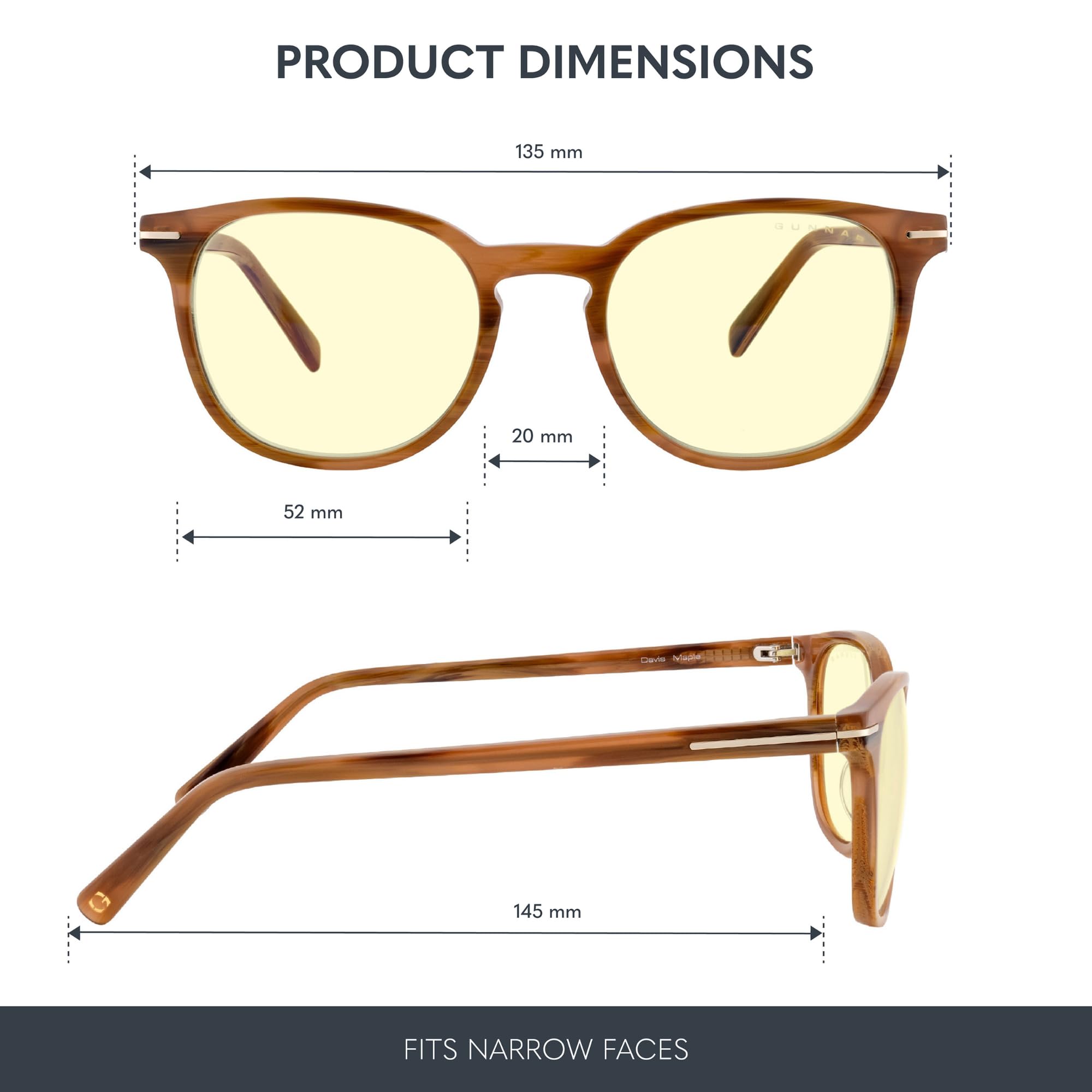 Gunnar Blaulichtfilter-Brille - Davis - Maple - Amber | Computer-/Gaming-Brille - Davis - Maple - Amber - 65 % Blaulicht- & 100 % UV-Schutz - Patentierte Technologie