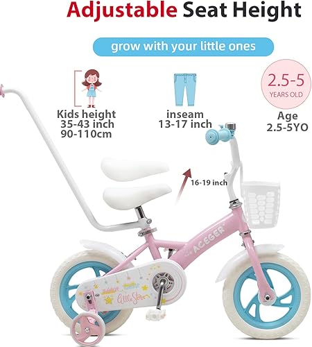 Miniatura 2 de ACEGER Bicicleta de equilibrio para niños de 12 pulgadas con canasta, sin pedales, para aprendizaje temprano, fuerza de piernas y equilibrio