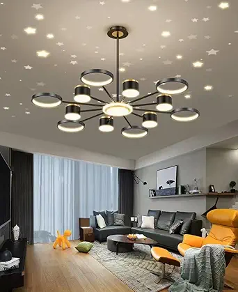 CITRA 12 Light Led Gold Black Acrylic Modern Chandelier Ceiling Light with Star Projection - Warm White