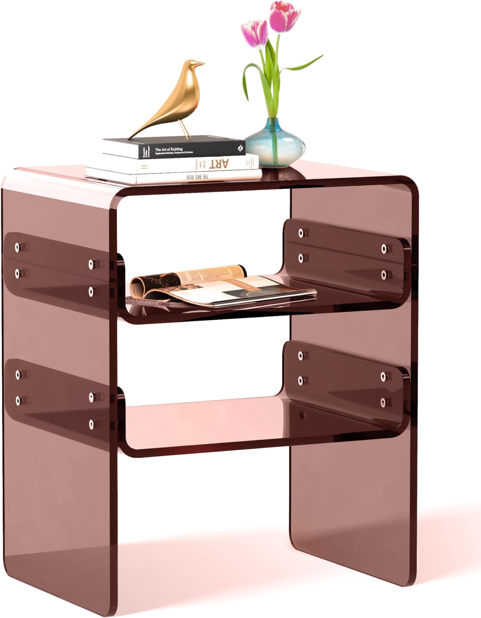 Clear Acrylic 3-Tier End Table/Nightstand Sleek Bedside Storage with Durable Design, Perfect for Bedrooms Living Rooms or Modern Interiors Ideal as a Bedside Table or Sofa Side Piece Brown