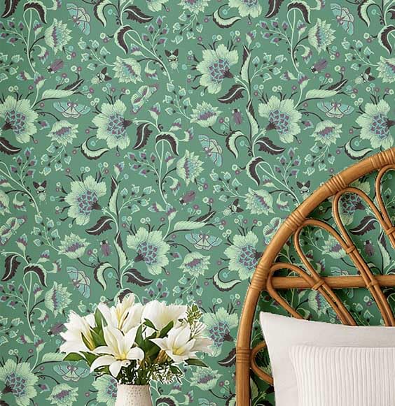 Papier peint vinyle autocollant amovible, revêtement mural floral vert 25x60 pour salle de bain