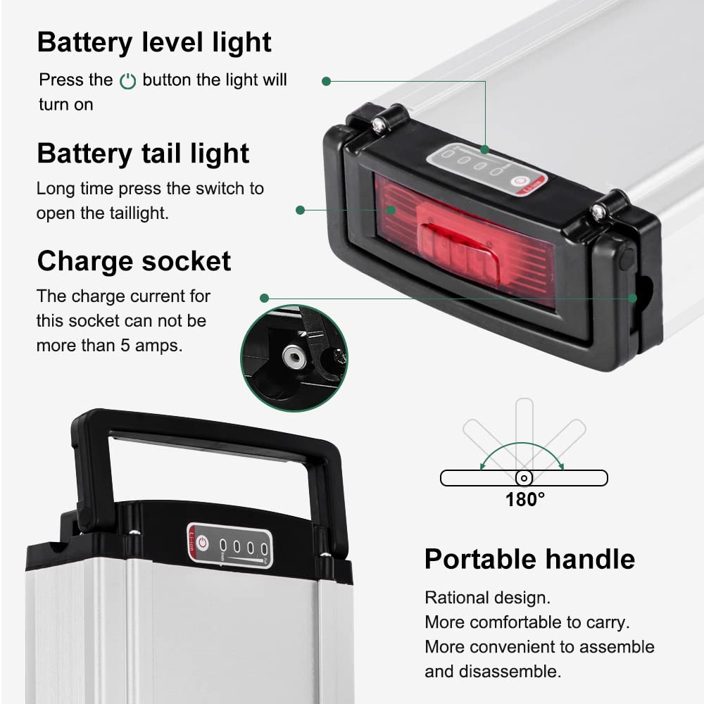 YOSE POWER E-Bike Batterie 36V 10.4Ah Pedelec Akku mit Halterung Ladegerät für E-GO!, Wondervelo, Hapex, City Line F1, F2, M1 und M2