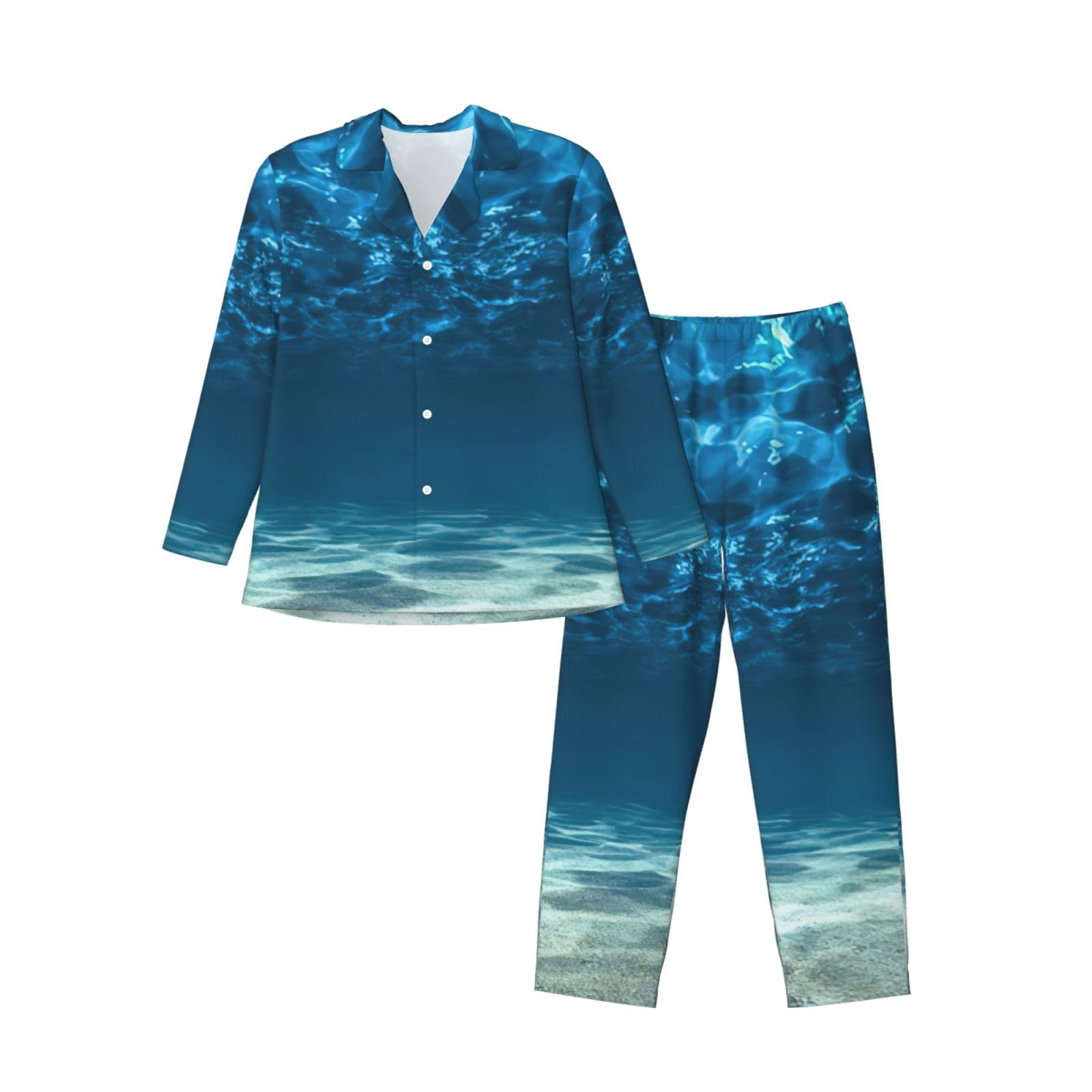 Ocean. Stampa Uomo Manica Lunga Pigiama Set Due Pezzi Lounge Pantaloni Per Inverno Autunno Primavera Estate