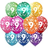 ★ Globos coloridos del noveno cumpleaños: un paquete de 30 globos de látex número 9 impresos de colores brillantes con colores mezclados al azar.