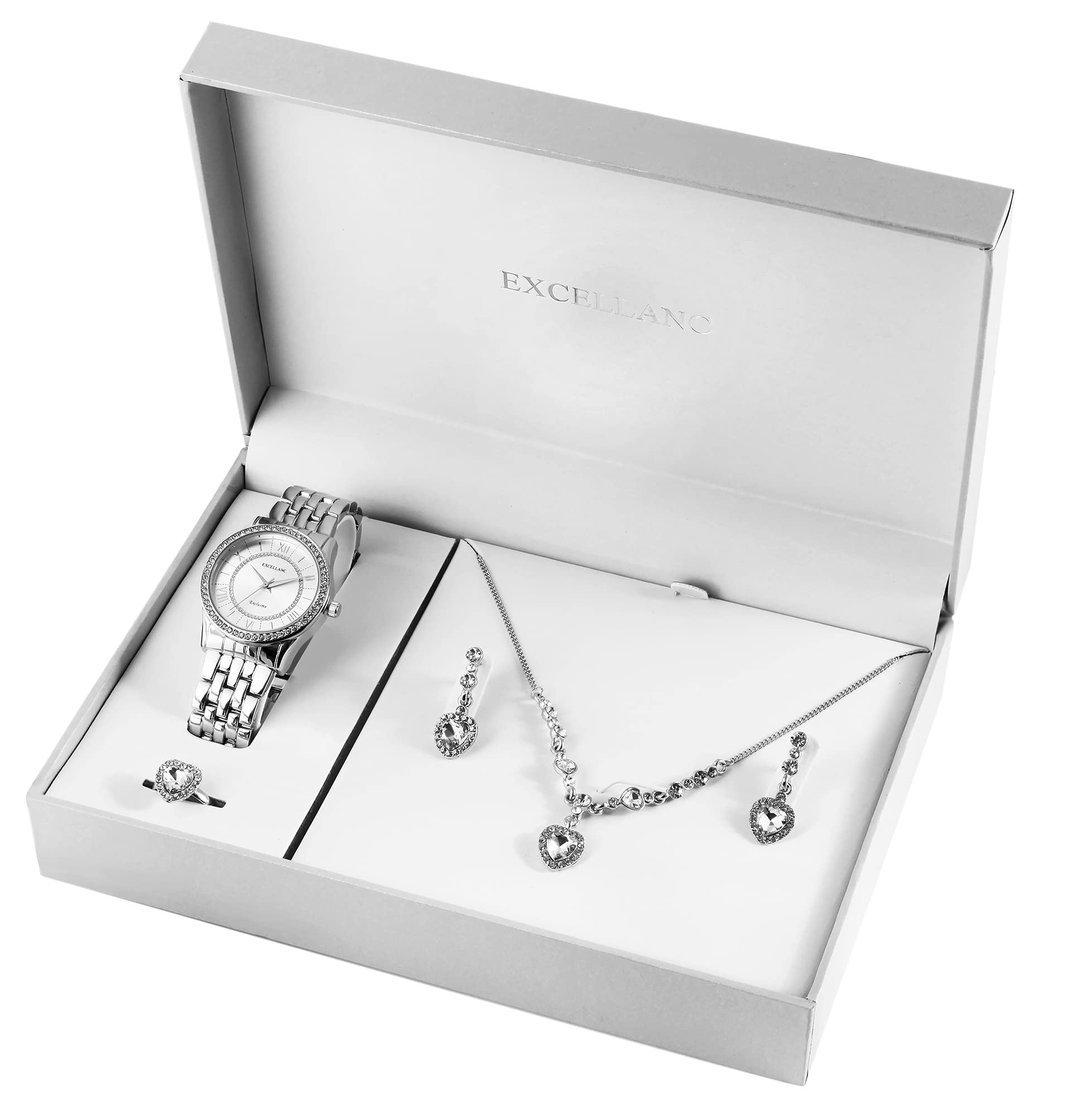 Excellanc Set regalo da donna con catena, anello e strass, analogico, 1800220