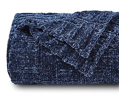 Milvowoc Fluffy Chenille Knitted Throw Blanket 50 X 60 Inch Impressive Texture Navy Blue Chenille Knit Blanket For Bed Sofa Couch Chair And Living Room #TOP4