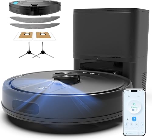Bagotte Robot Vacuum and Mop Combo with LiDAR Navigation, Self-Emptying Robotic Vacuums Cleaner with 6000Pa Super Power, Mapping, 90 Days Hands-Free, Fast Home Mapping for Pet Hair, Hard Floors