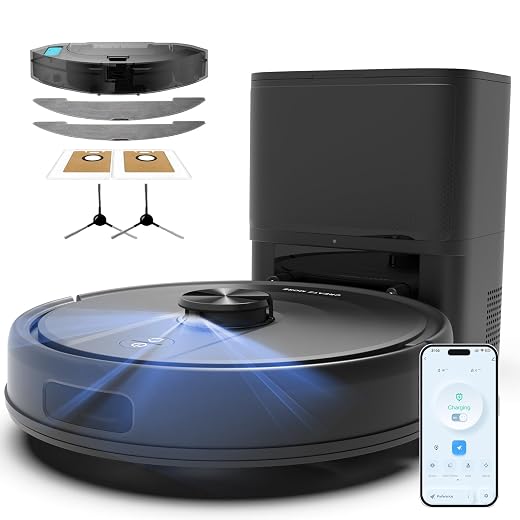 Bagotte Robot Vacuum and Mop Combo with Self-Emptying, 6000Pa Super Power Robotic Vacuums Cleaner with LiDAR Navigation, 90 Days Hands-Free, Mapping, Fast Home Mapping for Pet Hair, Hard Floors