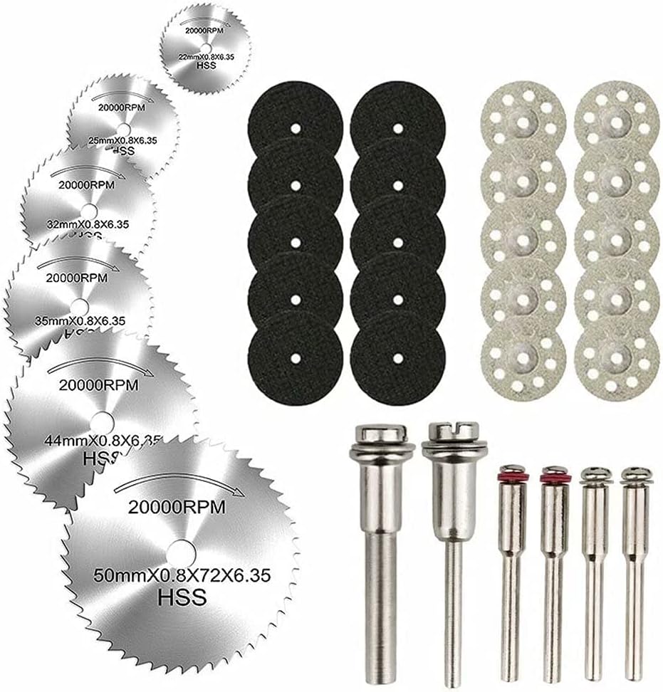 32 pcs Set Cutting Discs for Rotary Tool, Diamond Metal Wood Cutting Wheels for Dremel, HSS Circular Saw Blades 6pcs with 1/8" Shank, Resin Cutting Discs 10pcs, 545 Diamond Cutting Wheels 10pcs