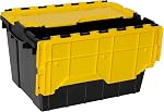 Akro-Mils 66486 12-Gallon Plastic Stackable Storage KeepBox Tote Container with Attached Hinged Lid, 21-1/2-Inch x 15-Inch x 12-1/2-Inch, Black/Yellow