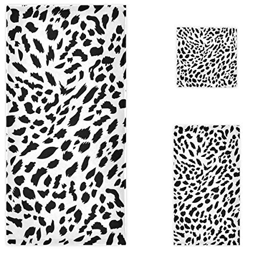 Naanle Trendy Black And White Leopard Print Soft Luxury Decorative Set Of 3 Towels, 1 Bath Towel+1 Hand Towel+1 Washcloth, Multipurpose For Bathroom, Hotel, Gym, Spa And Beach #TOP1