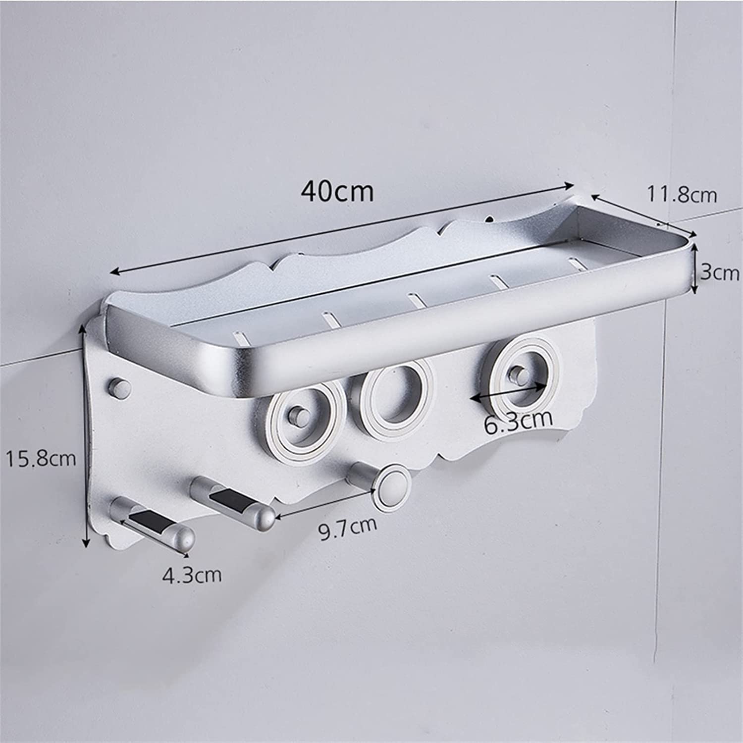 Soporte para secador de pelo, estante de aleación de aluminio de montaje en pared, estante multifuncional para secador de pelo con almacenamiento de cables, organizador de ahorro de espacio para