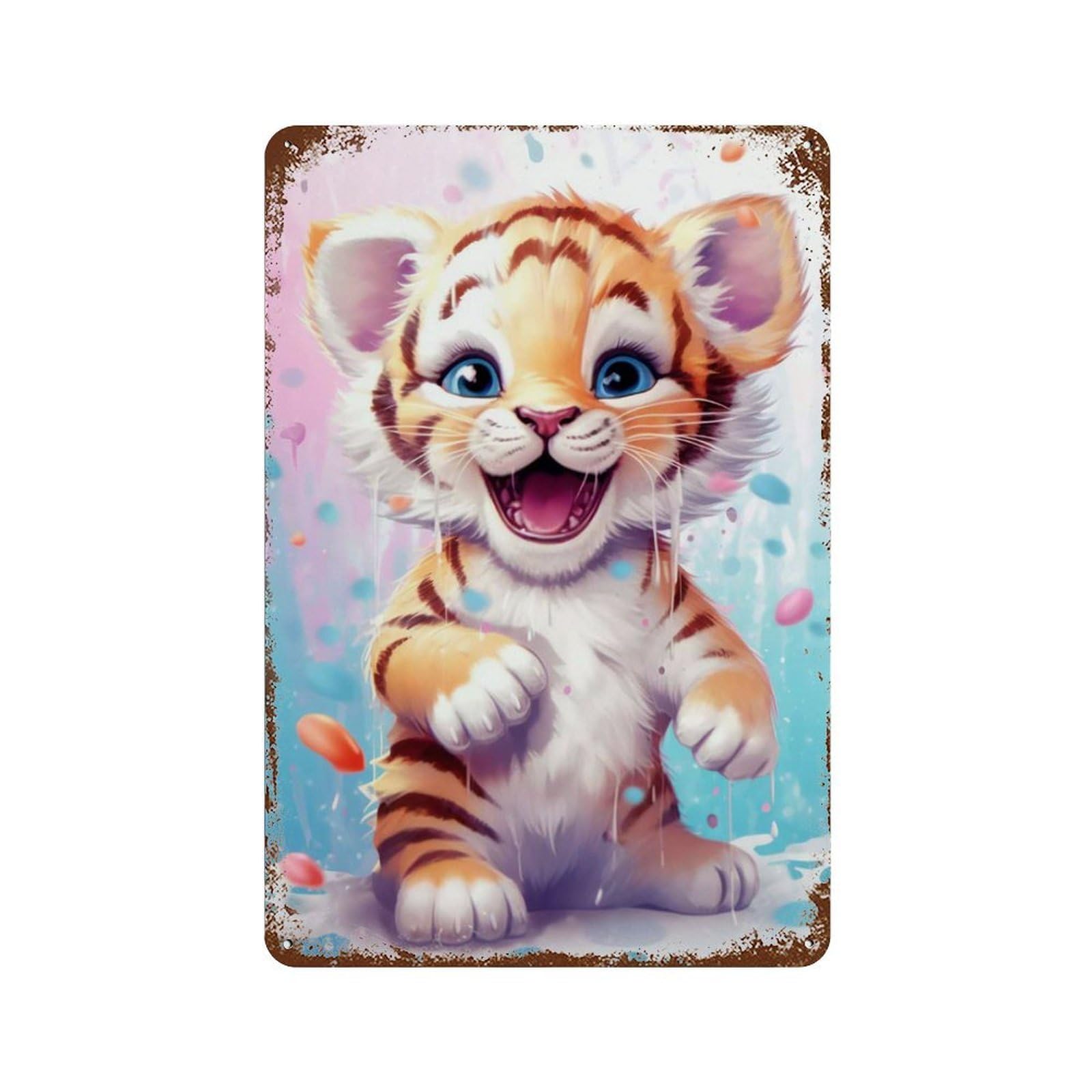 Happy Little Milky Tiger Vintage Metal Tin Sign 11.8"x7.9", Farmhouse Wall Decor for Garage, Bar And Workshop Decor