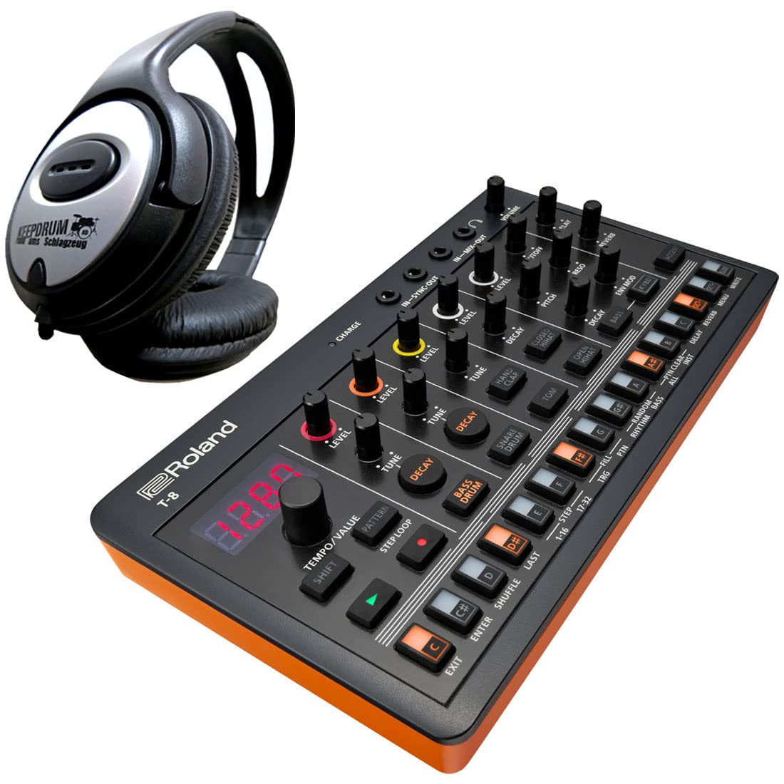 Roland Aira T-8 Beat Machine Drum-Computer + keepdrum Stereo-Kopfhörer