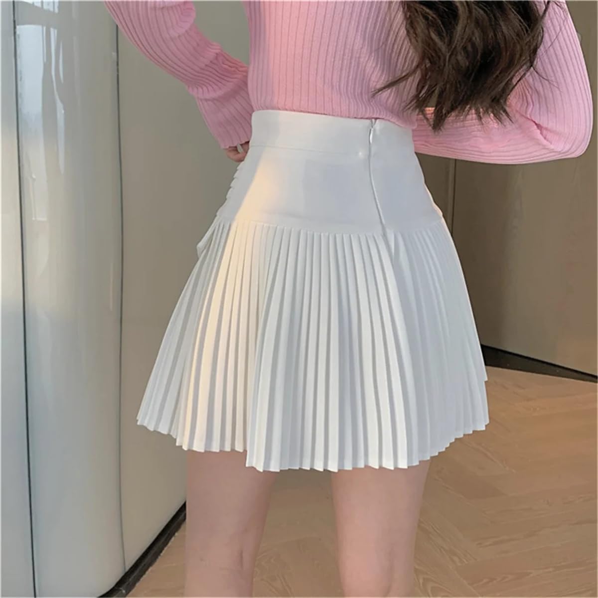 Gonna Corta A Pieghe da Donna in Stile Coreano, Minigonna A Vita Alta Casual Tinta Unita Estiva, Semplice Gonna A Trapezio
