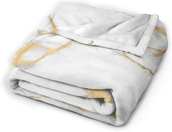 Perinsto Golden Yellow Marble Texture Throw Blanket Ultra Soft Warm All Season Decorative Fleece Blankets for Bed Chair Car Sofa Couch Bedroom 50