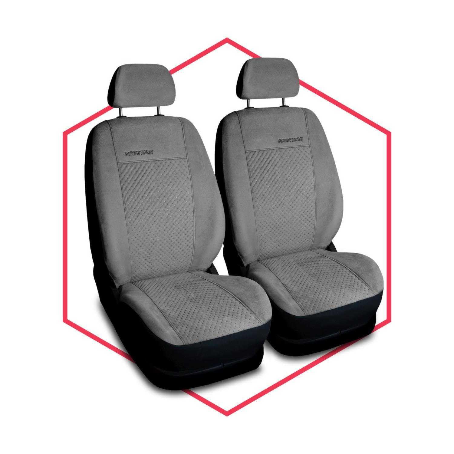 2er Set Autositzbezüge PKW universal | Auto Sitzbezüge Velourslederimitat Grau für Airbag geeignet | für Vordersitze | 1+1 Autositze vorne