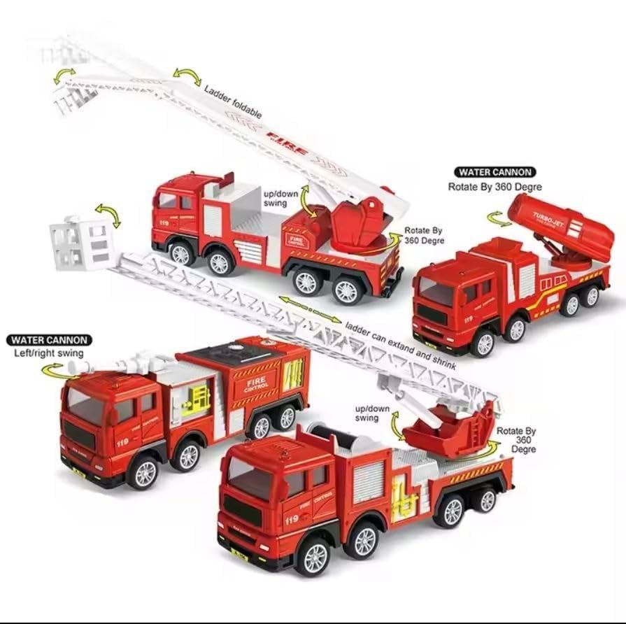 Image of Die cast 1:32 Scale Fire Truck Toy Set of 4 pcs with Pullback Action Figure & Friction Powered Toy Truck for Kids Boy Girl Gift [ Pack of 4] [Colors as Per Stock]